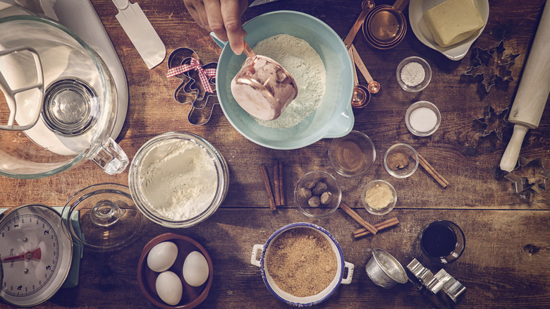 Array of cookie ingredients and supplies