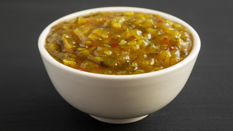 Sweet pickle relish in a bowl