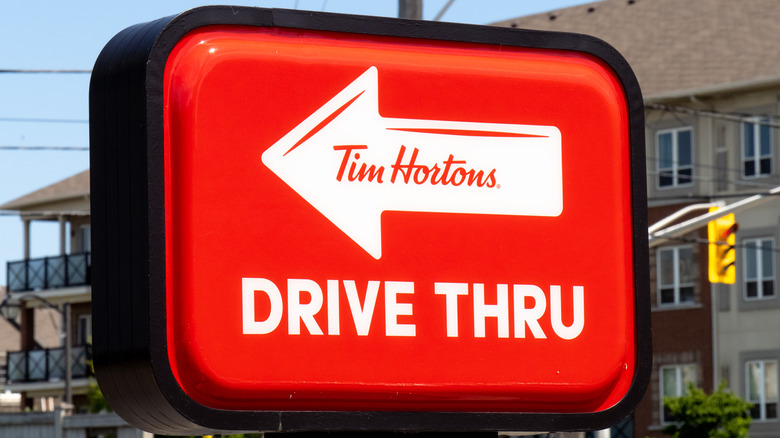 Tim Hortons drive thru red sign