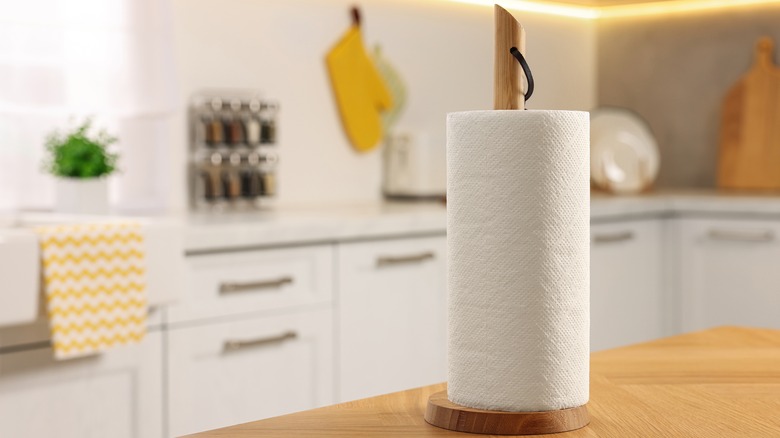 roll of paper towels on kitchen counter