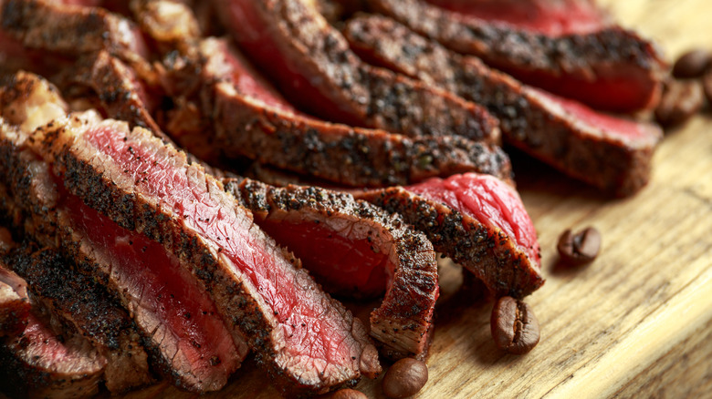 coffee rubbed sliced grilled steak