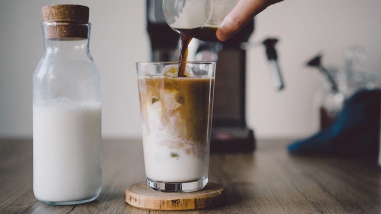 Iced latte mixed with espresso and milk