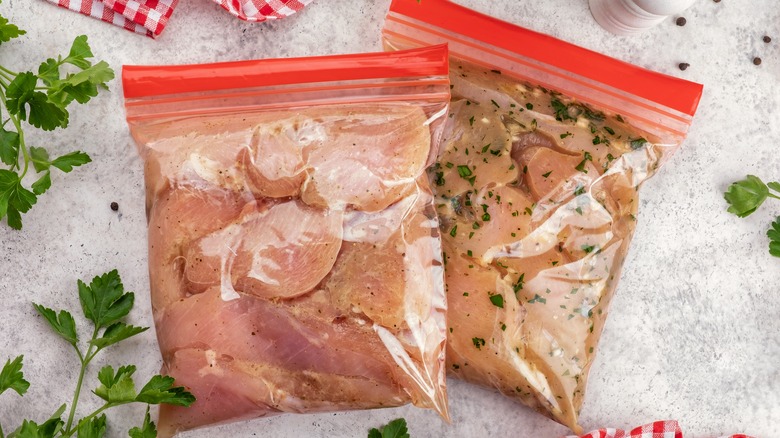 Chicken pieces in zip-locked freezer bag