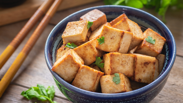 Fried tofu in a bowl