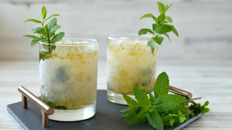 Cocktails with mint leaves