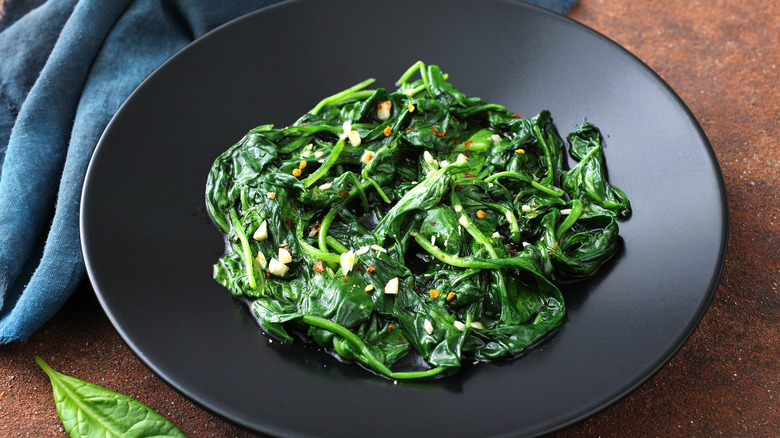 Plate of cooked spinach