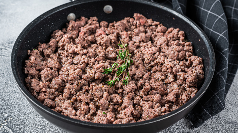 pot full of cooked ground beef