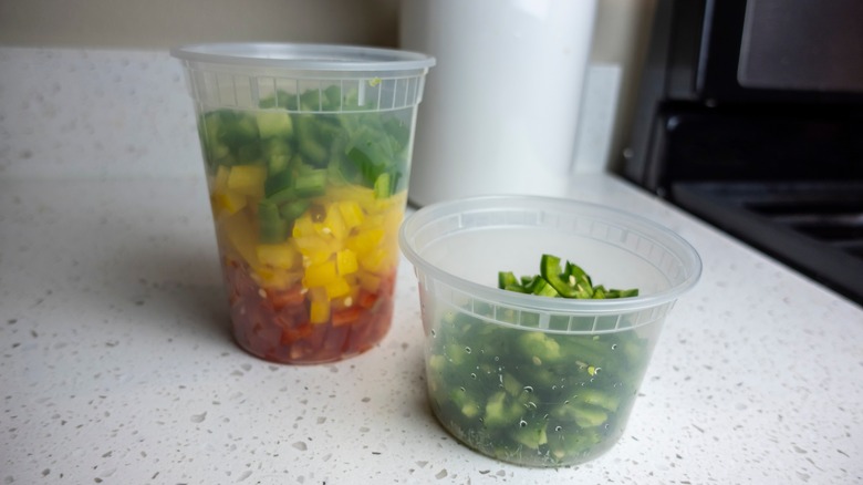 Meal prepped diced raw peppers