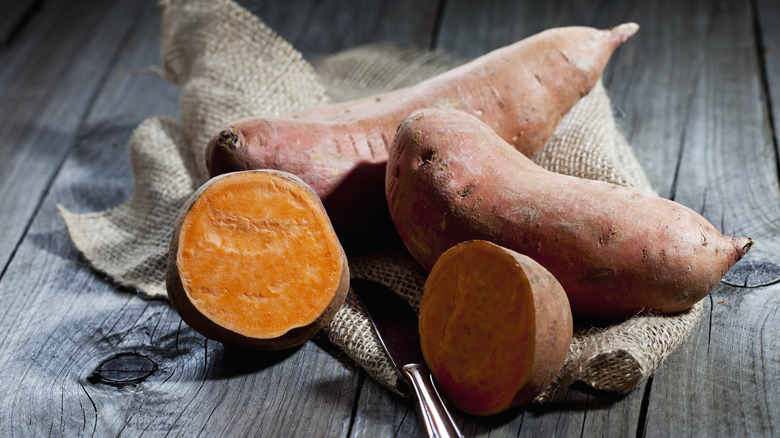 Sweet potatoes on a table