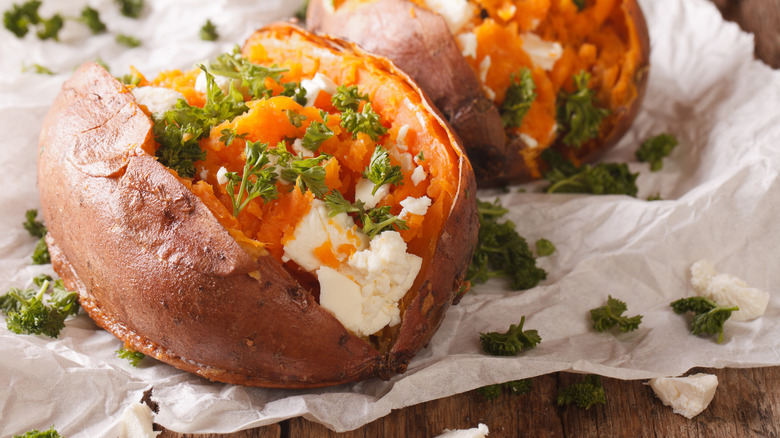 Baked sweet potatoes with toppings