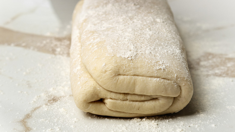 Puff pastry sprinkled with flour