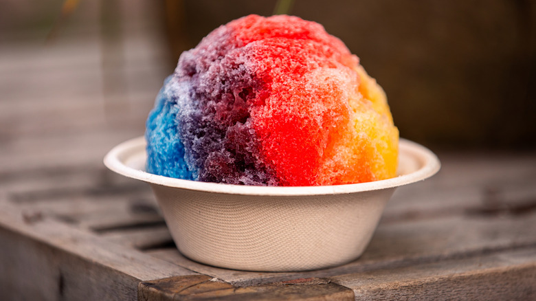 Colorful bowl of Hawaiian shave ice dessert