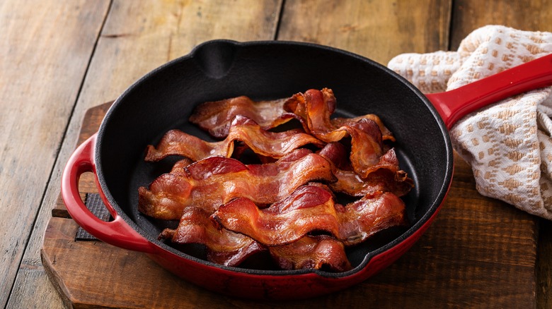 Bacon cooked in a pan