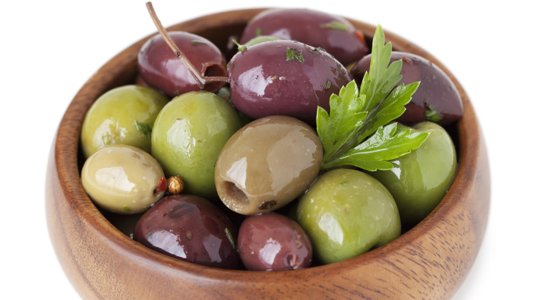Bowl of pitted olives