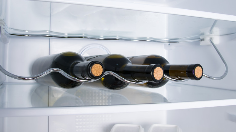 Wine bottles in fridge
