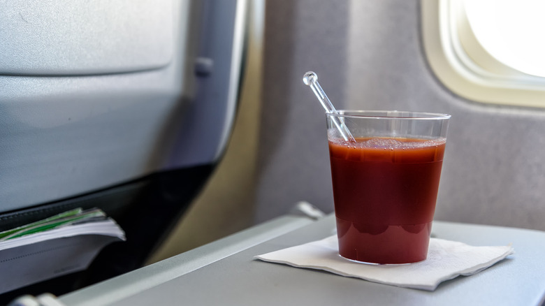 tomato juice on airplane tray