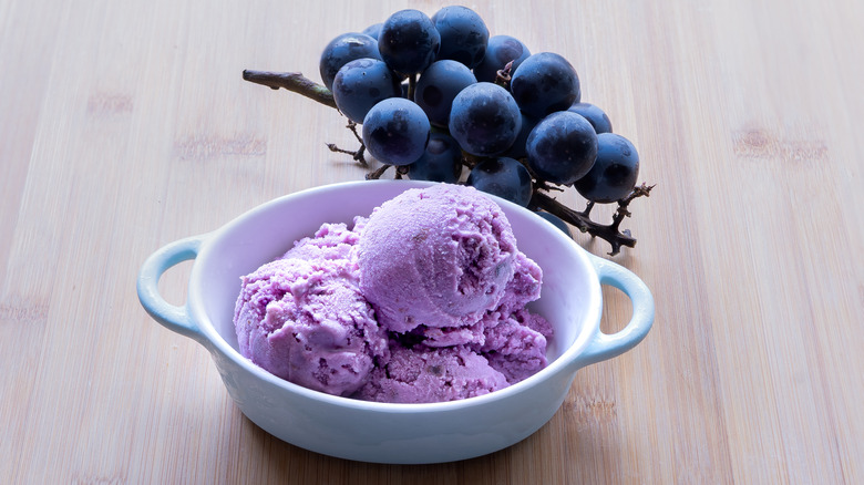 Bowl of grape ice cream
