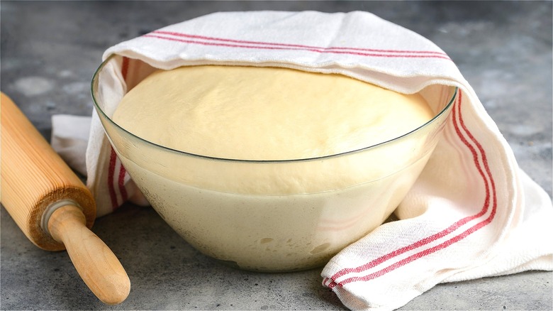 Bowl of dough rising in bowl