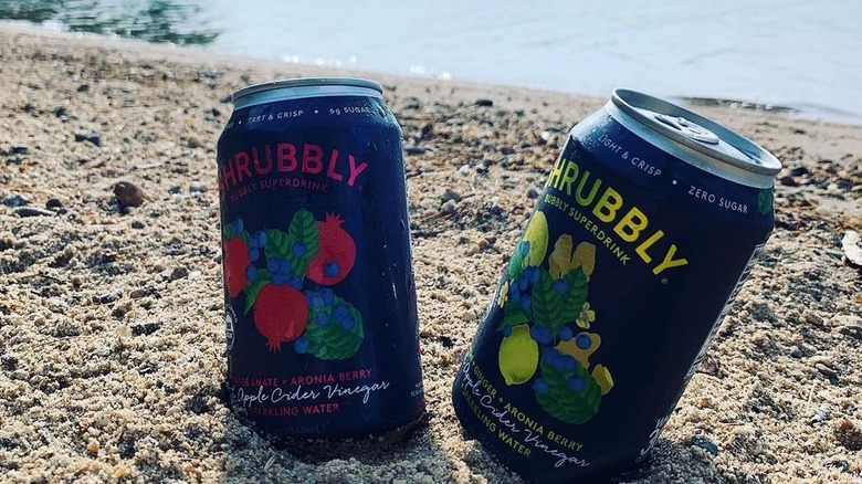 Two cans of shrub in the banks of a lake