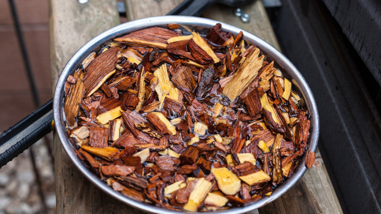 Wood chips soaking in water