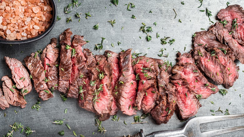 A medium-rare skirt steak.