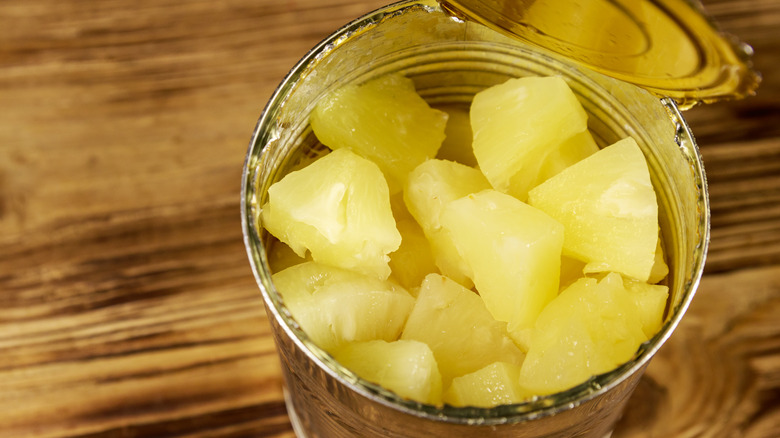 open can of pineapple chunks