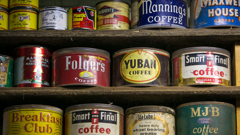 various vintage cans of coffee