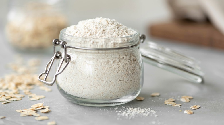 A jar of oat flour