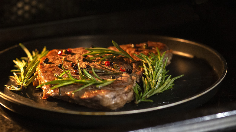 reversed seared steak inside oven