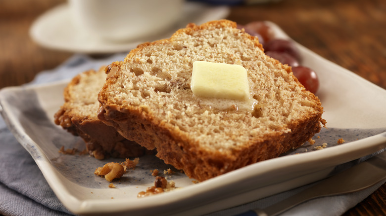 Slices of banana bread with butter