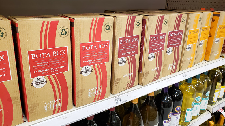 Bota boxes on shelves at store