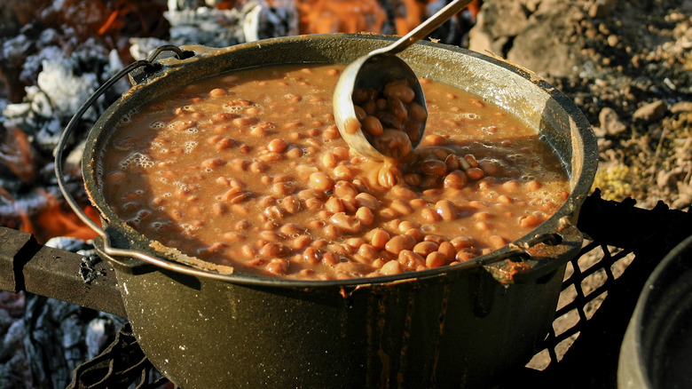 cooking beans in a pot