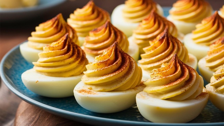 Deviled eggs on platter