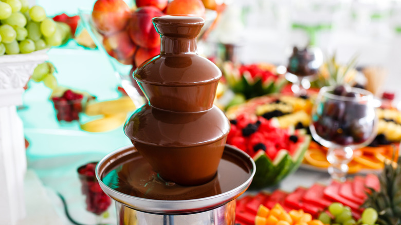 chocolate fountain at buffet