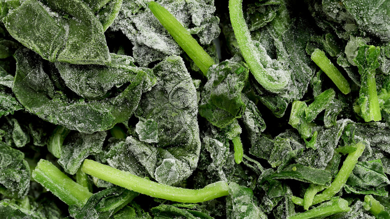 Close up of frozen spinach