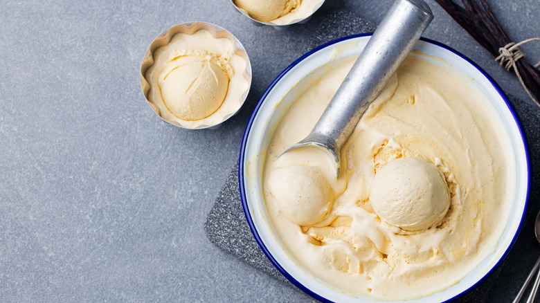 Homemade ice cream with ice cream scoop