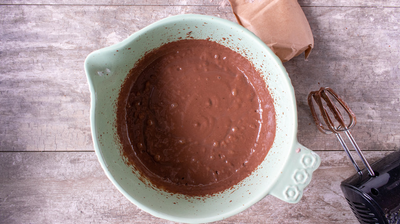 Instant chocolate pudding mix in bowl