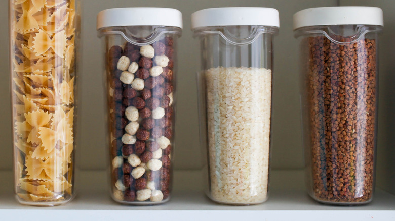 Cereal and grains stored in kitchen pantry
