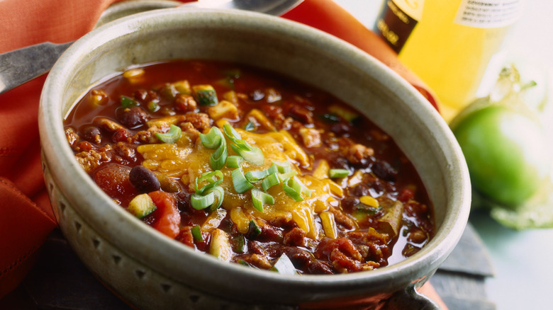 Bowl of chili with cheese