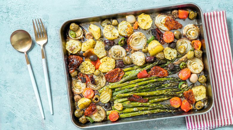 Roasted vegetables on pan