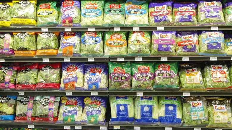 Refrigerated store display of bagged salad
