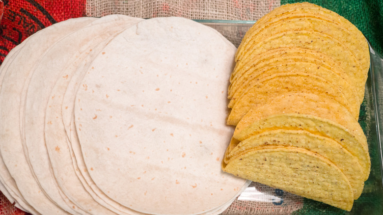 Flour tortillas and yellow corn hard taco shells 