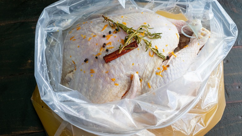 Turkey in brine in plastic bag