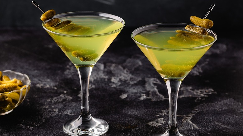 Two pickle juice martinis