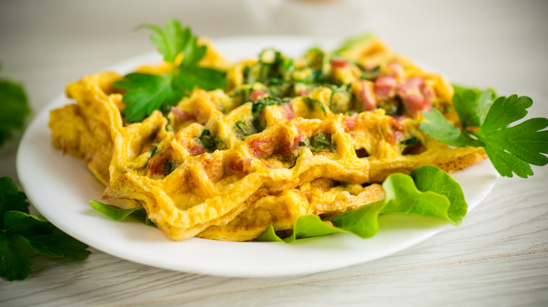 Omelet made in waffle iron