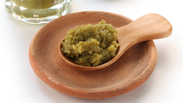 Yuzu kosho paste on a spoon