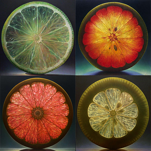 fruit paintings dennis wojtkiewicz cross section painting citrus mandalas frutas fruits check slices hyper oil desenhos mandala artists nature artist