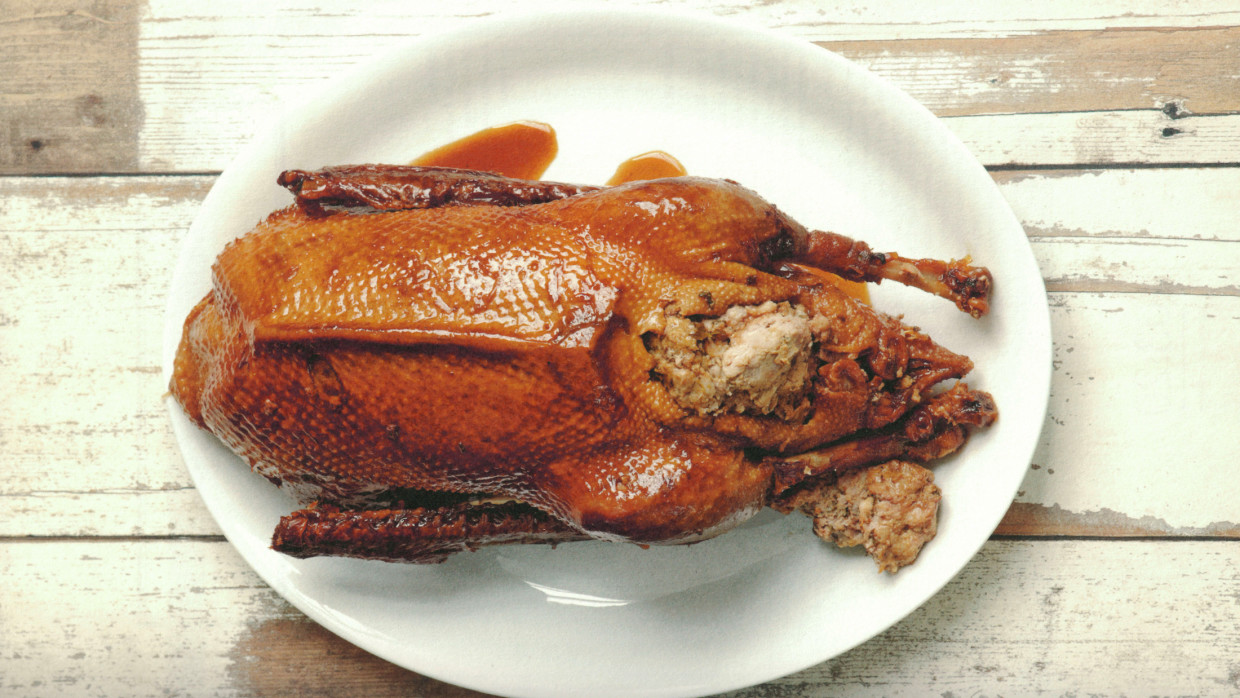 roast goose with sage and onion stuffing